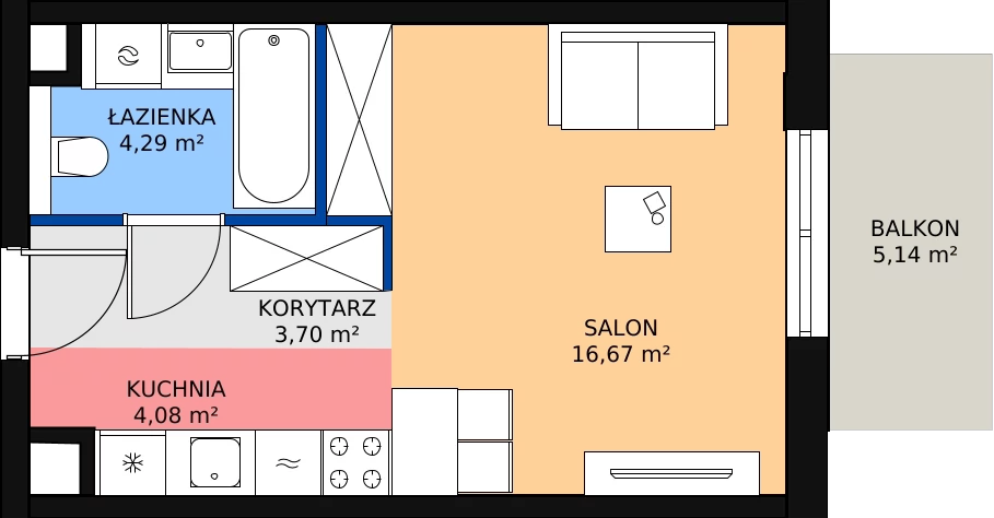 Zalety mieszkania 28.69 m², B.P1.28