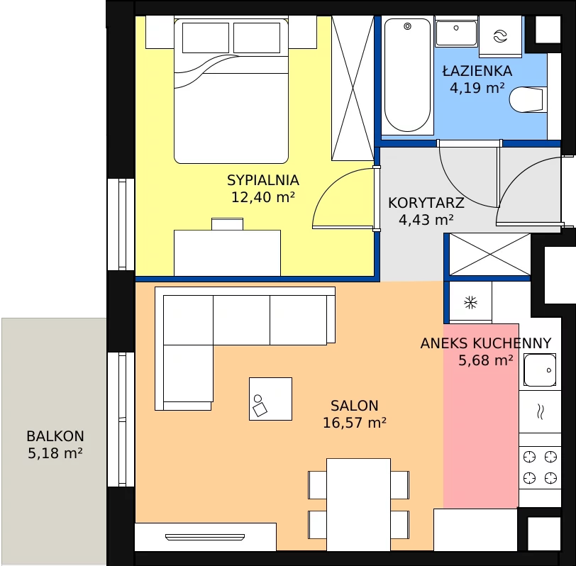 Zalety mieszkania 43.27 m², B.P2.36