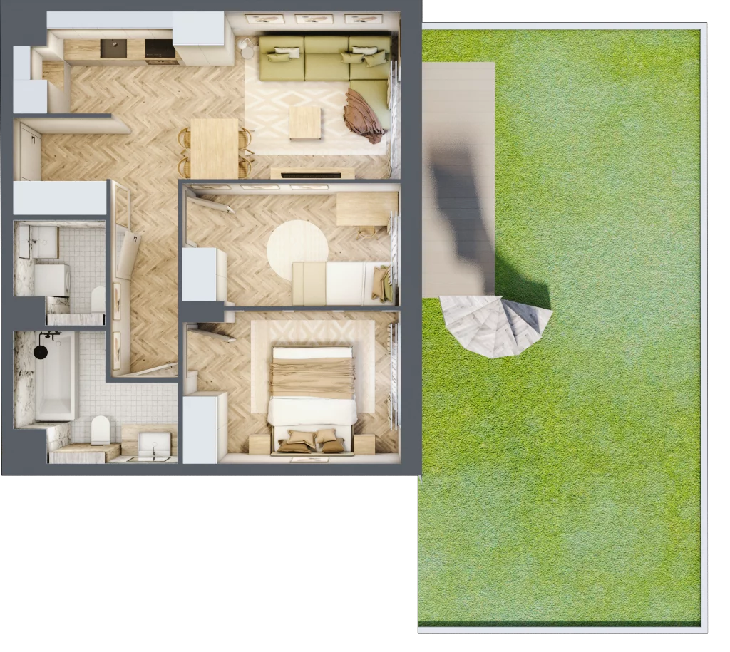 3 pokoje, mieszkanie 52,51 m², parter, oferta nr C.P0.44, Mirabelki 5, Warszawa, Białołęka, Brzeziny, ul. Mirabelki 5