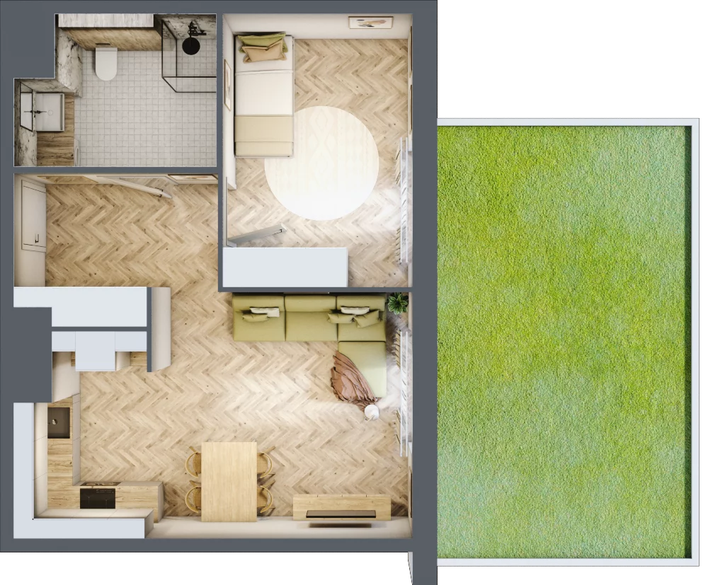 2 pokoje, mieszkanie 45,76 m², parter, oferta nr C.P0.50, Mirabelki 5, Warszawa, Białołęka, Brzeziny, ul. Mirabelki 5