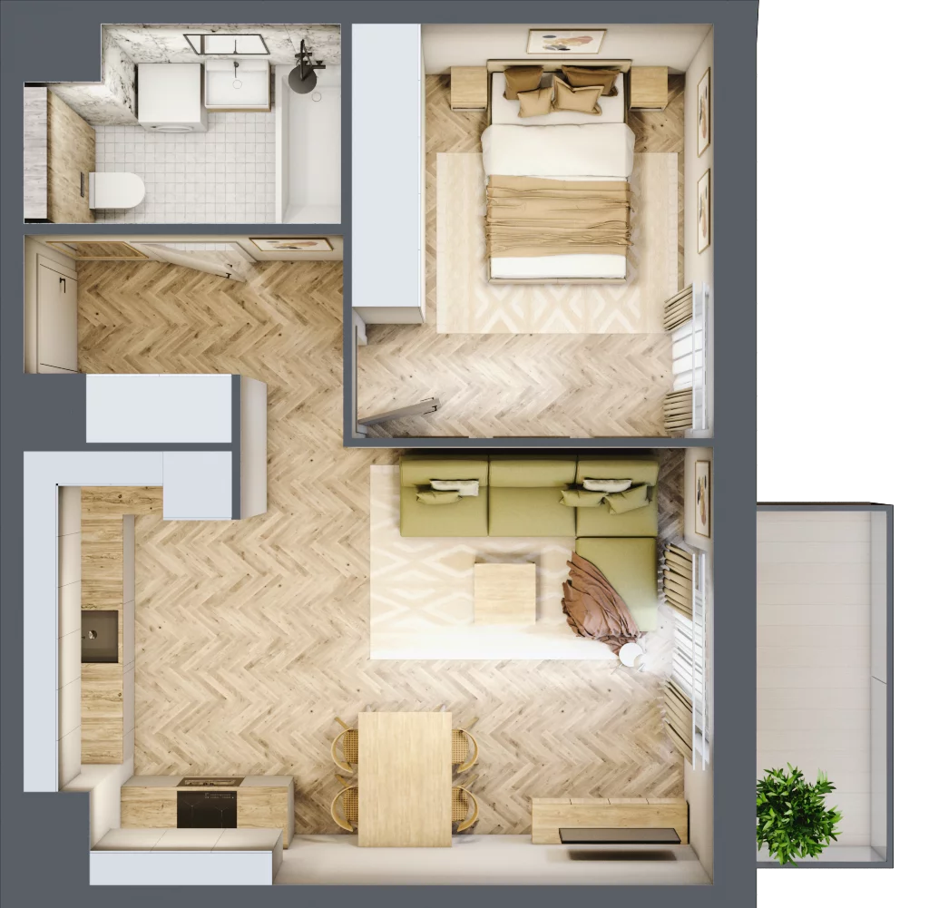 2 pokoje, mieszkanie 43,26 m², piętro 1, oferta nr C.P1.57, Mirabelki 5, Warszawa, Białołęka, Brzeziny, ul. Mirabelki 5
