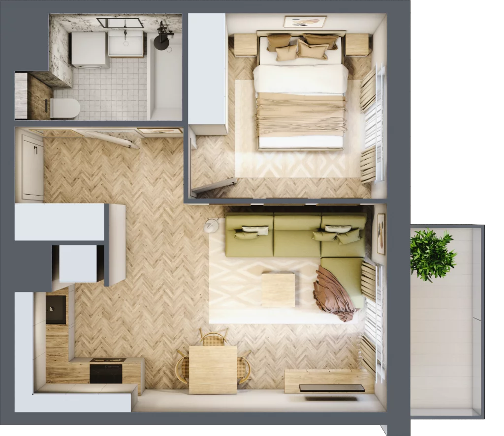 2 pokoje, mieszkanie 37,02 m², piętro 1, oferta nr C.P1.58, Mirabelki 5, Warszawa, Białołęka, Brzeziny, ul. Mirabelki 5