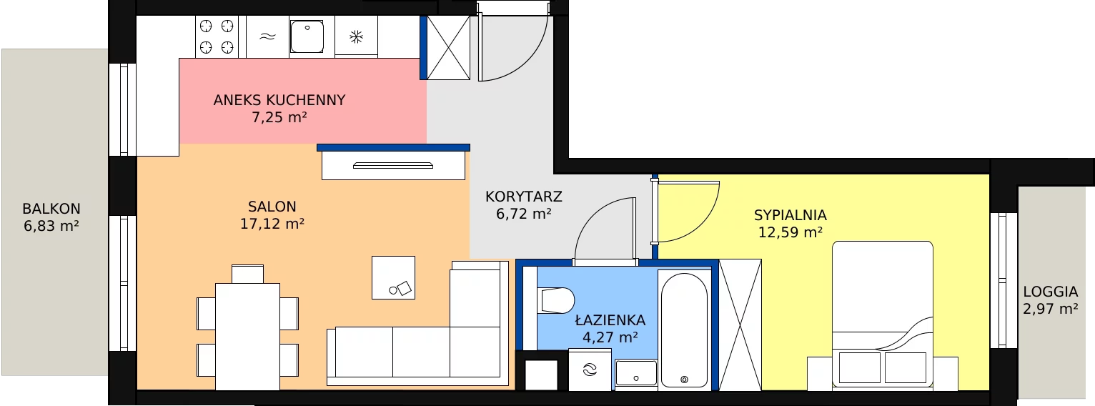 Zalety mieszkania 47.95 m², C.P2.75