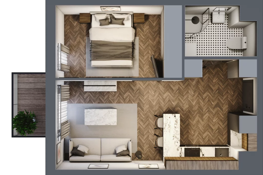 2 pokoje, mieszkanie 35,96 m², piętro 1, oferta nr B.1.43, Jabłonova Bud. B, Piaseczno, ul. Jabłoniowa
