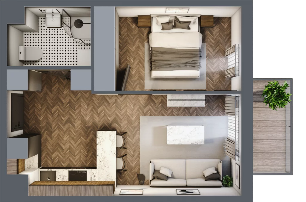 2 pokoje, mieszkanie 35,56 m², piętro 1, oferta nr B.1.28, Jabłonova Bud. B, Piaseczno, ul. Jabłoniowa