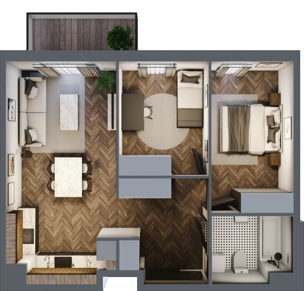 3 pokoje, mieszkanie 56,42 m², piętro 1, oferta nr B.1.32, Jabłonova Bud. B, Piaseczno, ul. Jabłoniowa