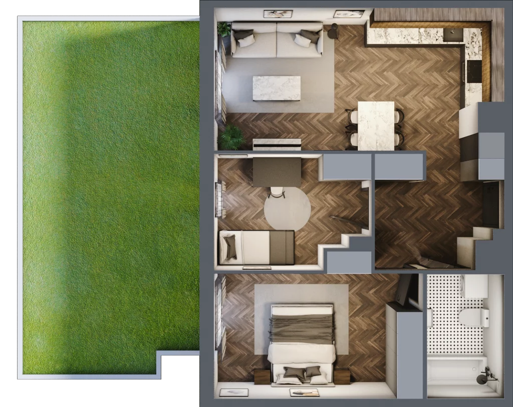 3 pokoje, mieszkanie 59,04 m², parter, oferta nr B.0.14, Jabłonova Bud. B, Piaseczno, ul. Jabłoniowa