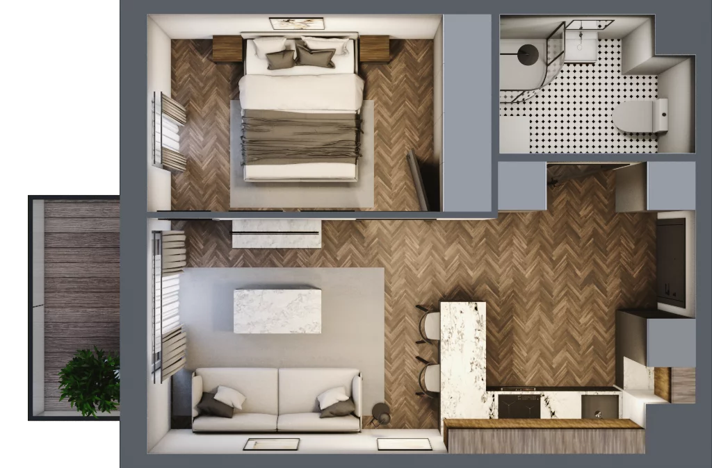 2 pokoje, mieszkanie 35,32 m², piętro 1, oferta nr B.1.45, Jabłonova Bud. B, Piaseczno, ul. Jabłoniowa