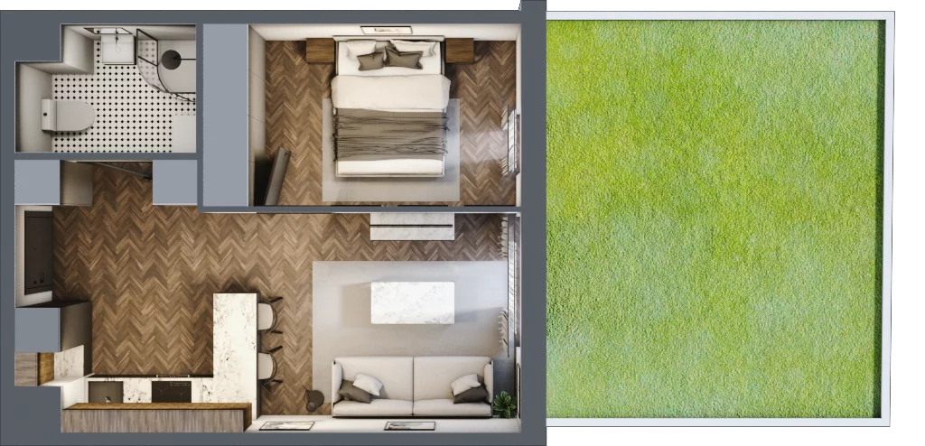 2 pokoje, mieszkanie 35,51 m², parter, oferta nr B.0.5, Jabłonova Bud. B, Piaseczno, ul. Jabłoniowa
