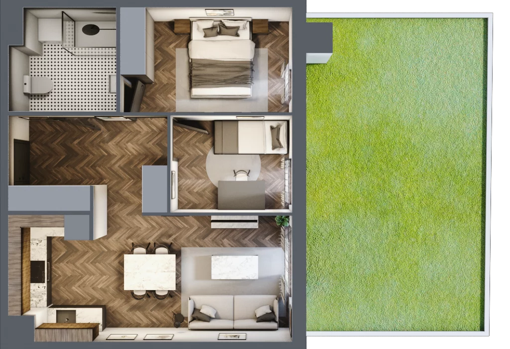 3 pokoje, mieszkanie 51,62 m², parter, oferta nr B.0.8, Jabłonova Bud. B, Piaseczno, ul. Jabłoniowa
