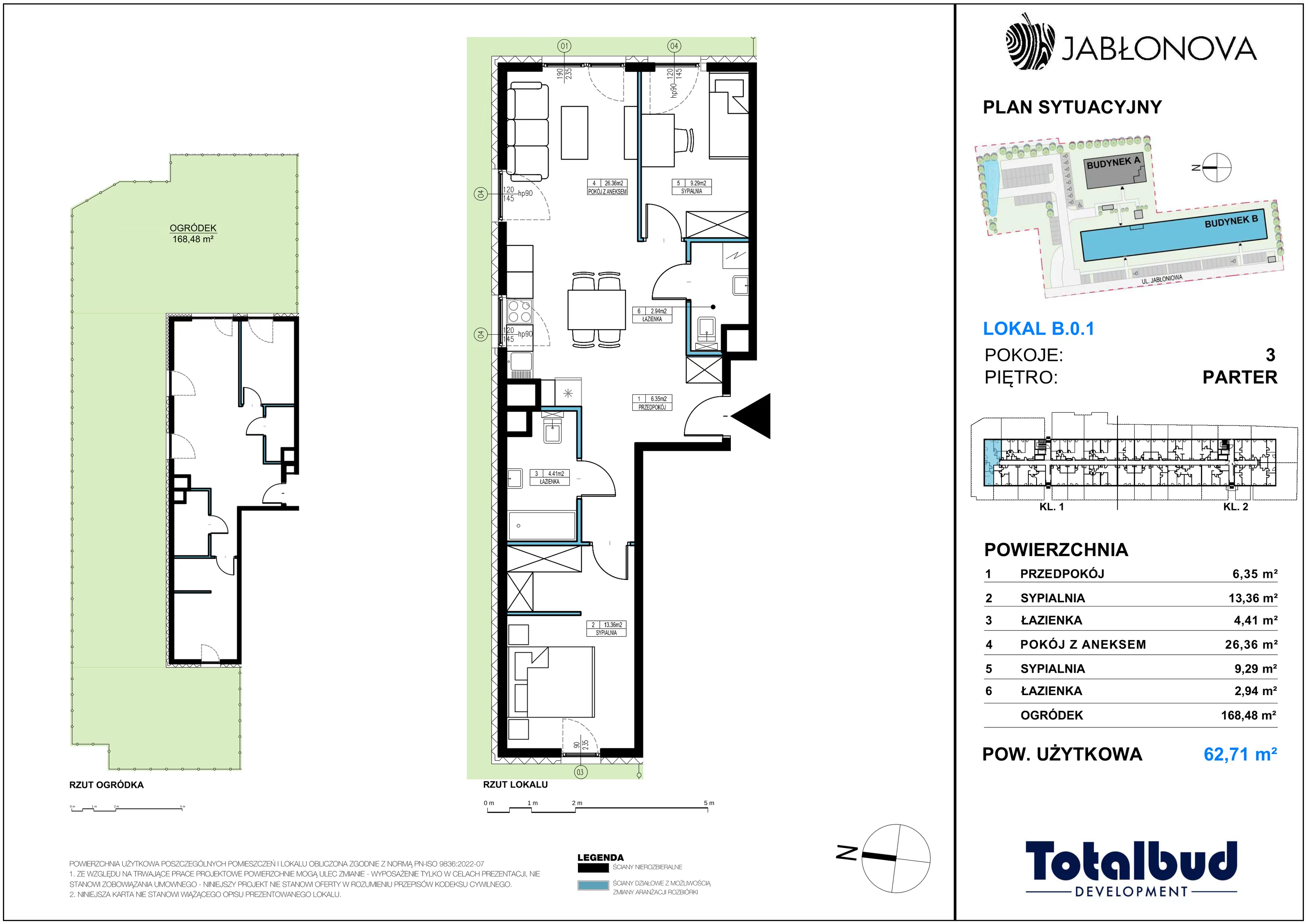 3 pokoje, mieszkanie 62,71 m², parter, oferta nr B.0.1, Jabłonova Bud. B, Piaseczno, ul. Jabłoniowa