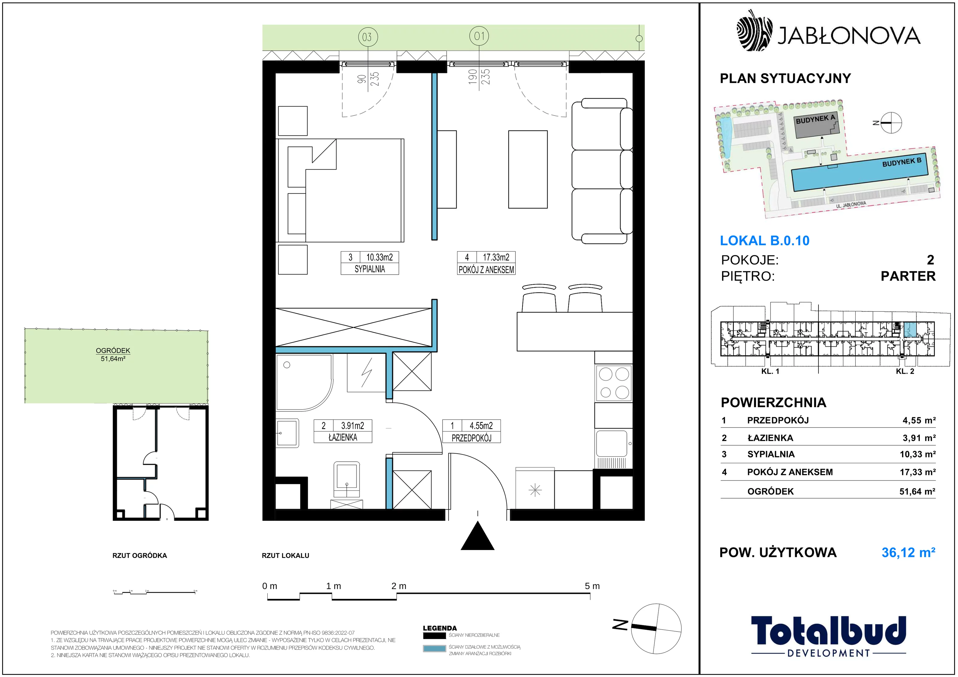 2 pokoje, mieszkanie 36,12 m², parter, oferta nr B.0.10, Jabłonova Bud. B, Piaseczno, ul. Jabłoniowa