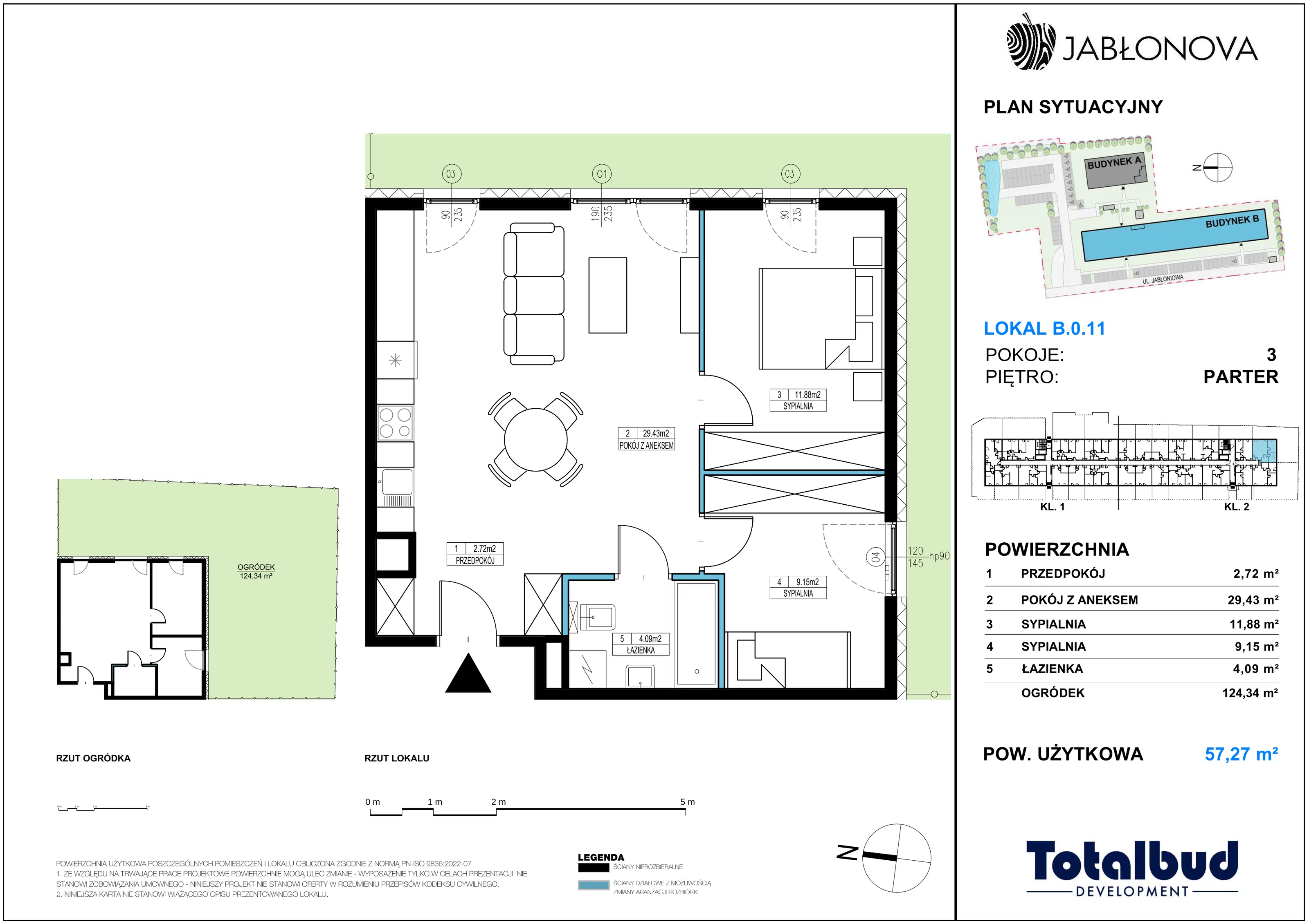 3 pokoje, mieszkanie 57,27 m², parter, oferta nr B.0.11, Jabłonova Bud. B, Piaseczno, ul. Jabłoniowa