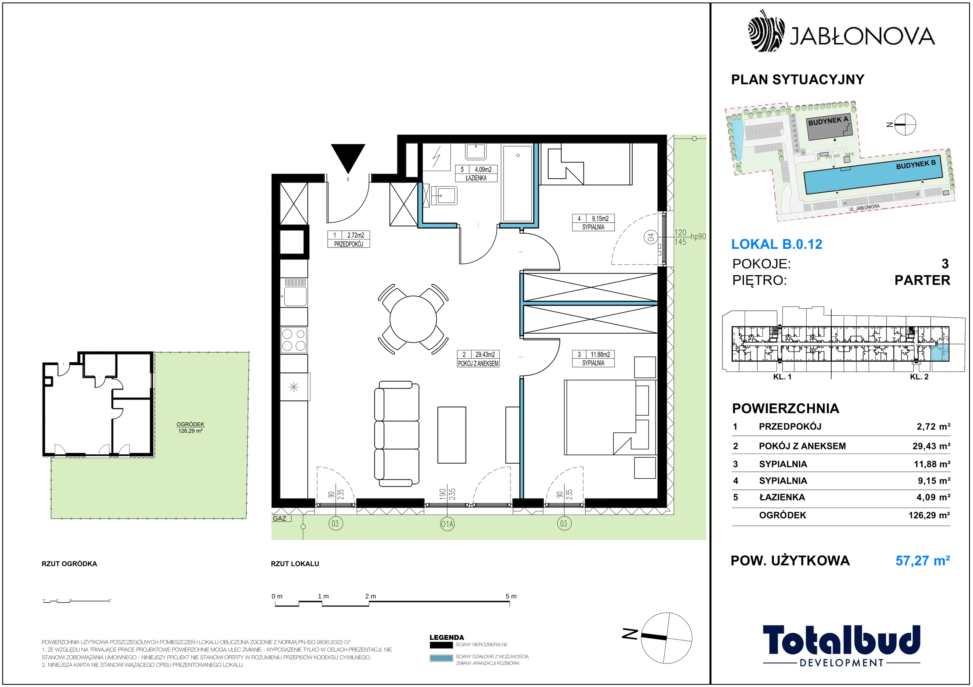 3 pokoje, mieszkanie 57,27 m², parter, oferta nr B.0.12, Jabłonova Bud. B, Piaseczno, ul. Jabłoniowa