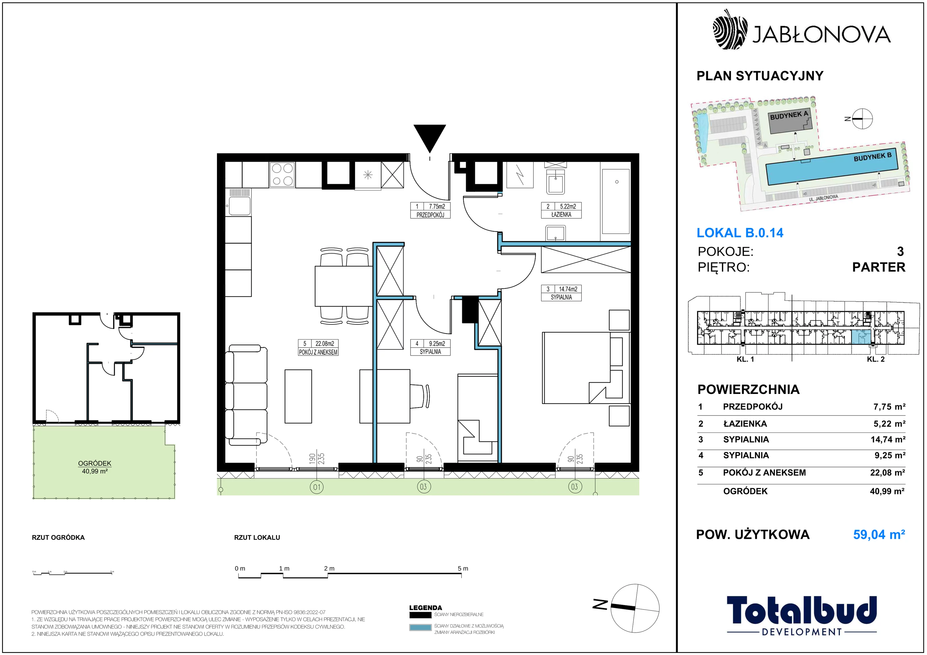 3 pokoje, mieszkanie 59,04 m², parter, oferta nr B.0.14, Jabłonova Bud. B, Piaseczno, ul. Jabłoniowa