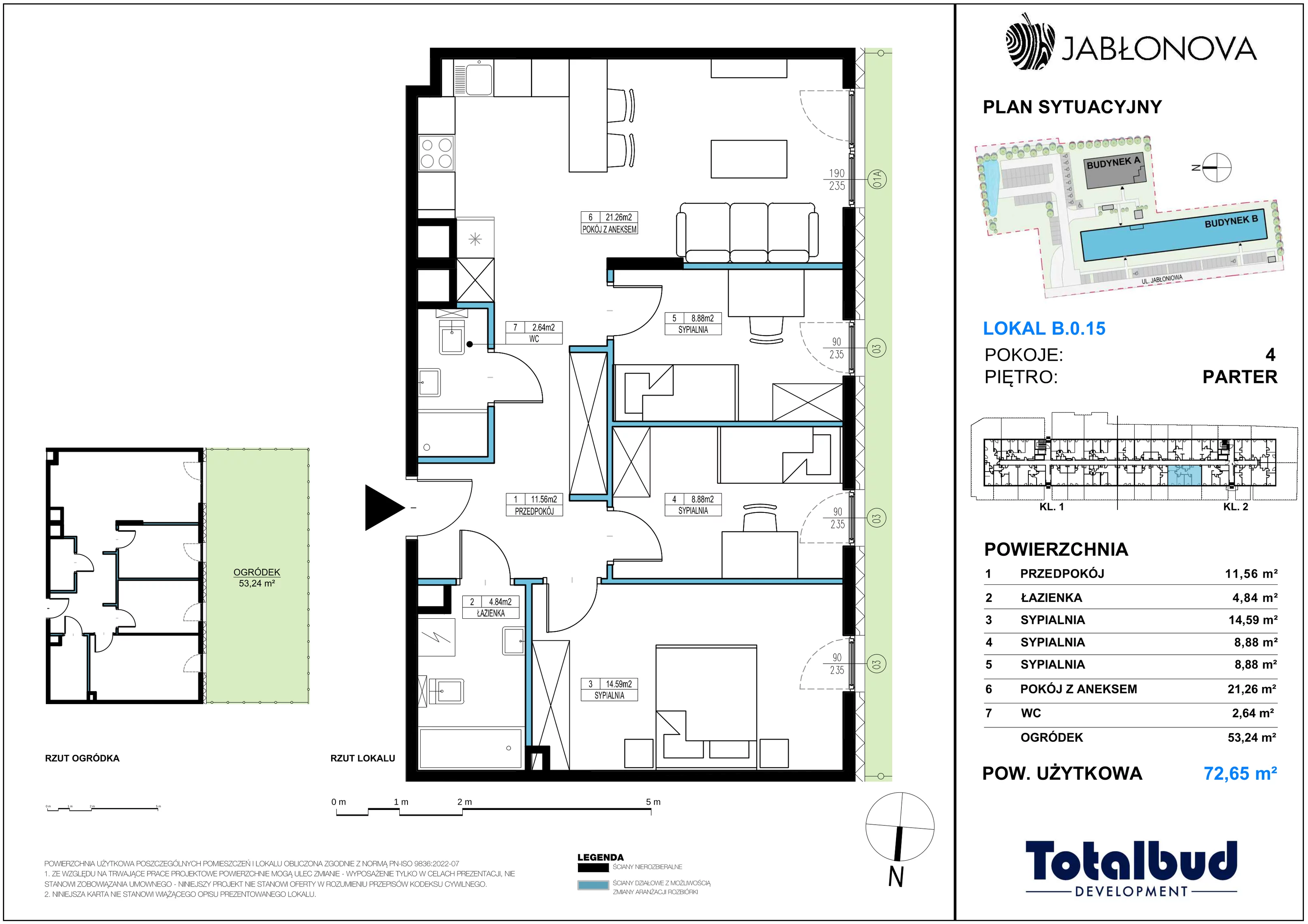 4 pokoje, mieszkanie 72,65 m², parter, oferta nr B.0.15, Jabłonova Bud. B, Piaseczno, ul. Jabłoniowa