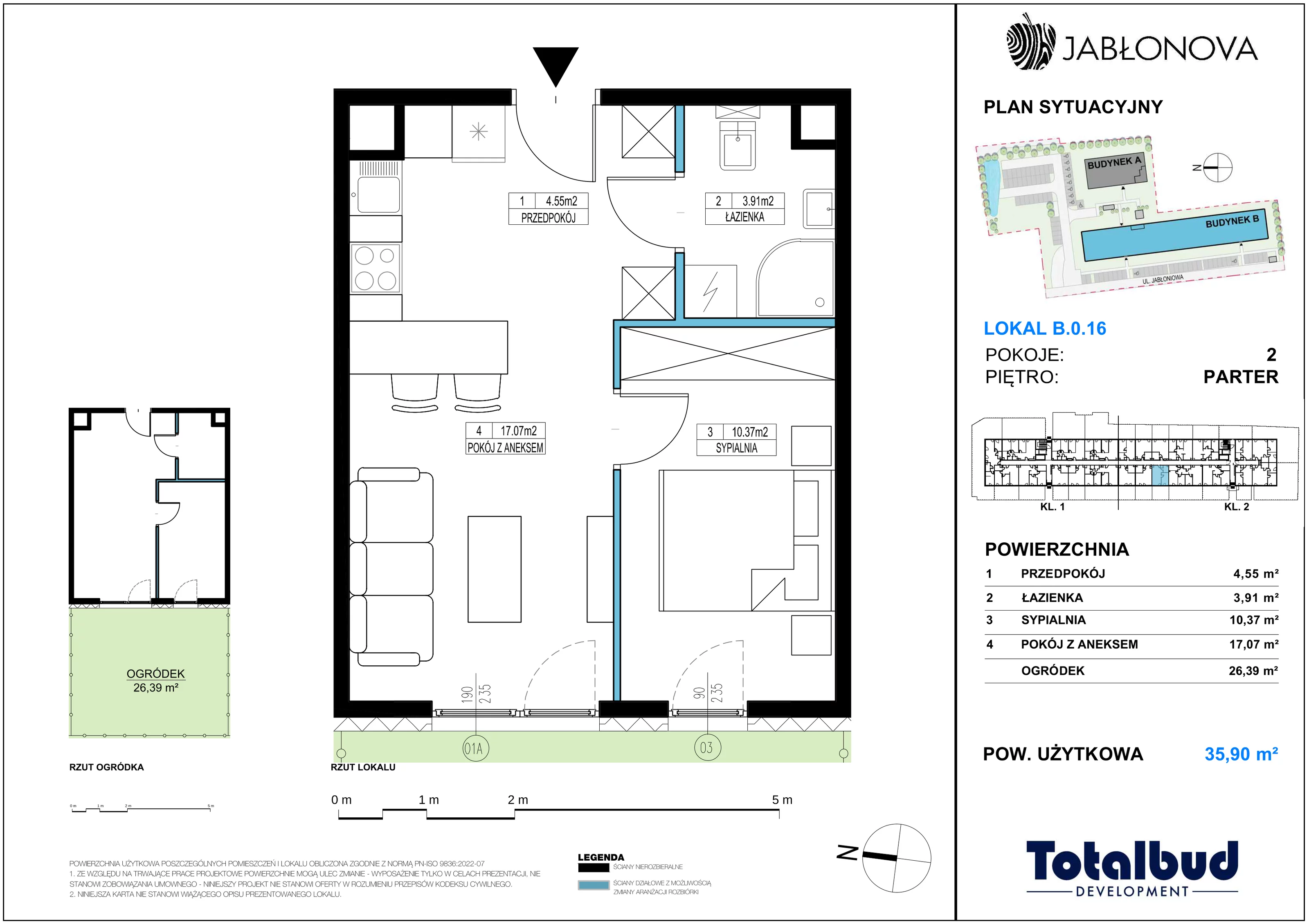 2 pokoje, mieszkanie 35,90 m², parter, oferta nr B.0.16, Jabłonova Bud. B, Piaseczno, ul. Jabłoniowa