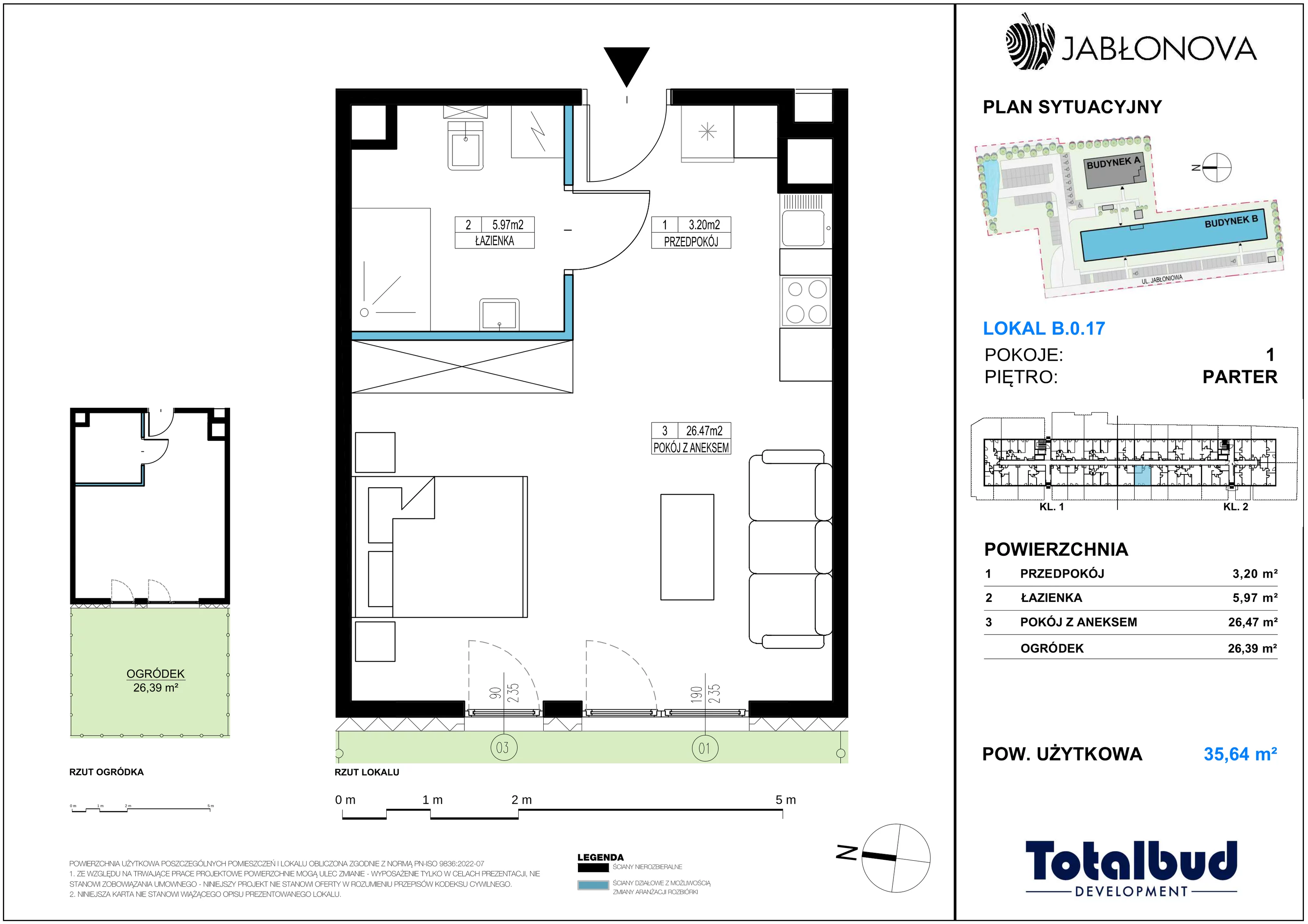 1 pokój, mieszkanie 35,64 m², parter, oferta nr B.0.17, Jabłonova Bud. B, Piaseczno, ul. Jabłoniowa