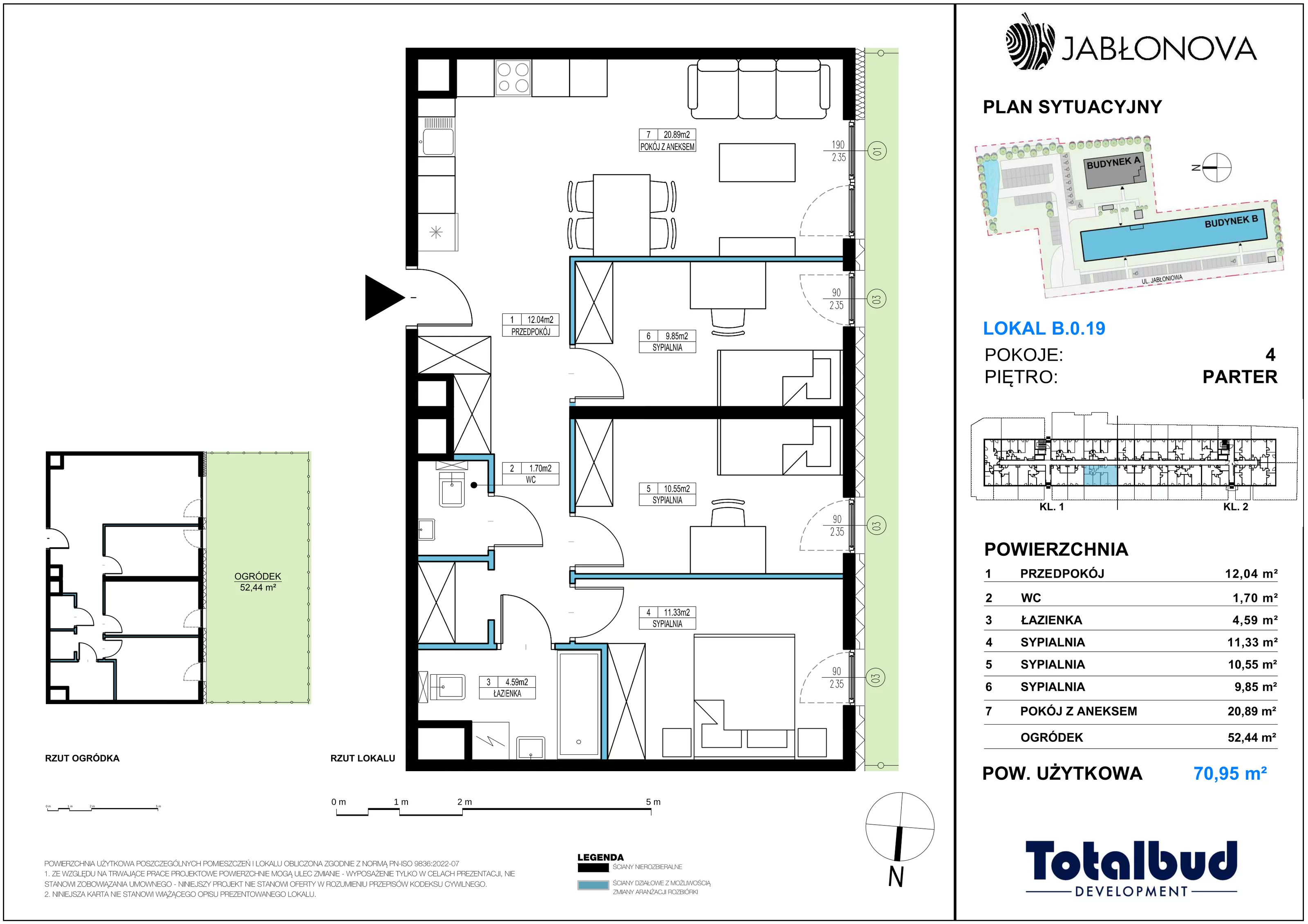 4 pokoje, mieszkanie 70,95 m², parter, oferta nr B.0.19, Jabłonova Bud. B, Piaseczno, ul. Jabłoniowa
