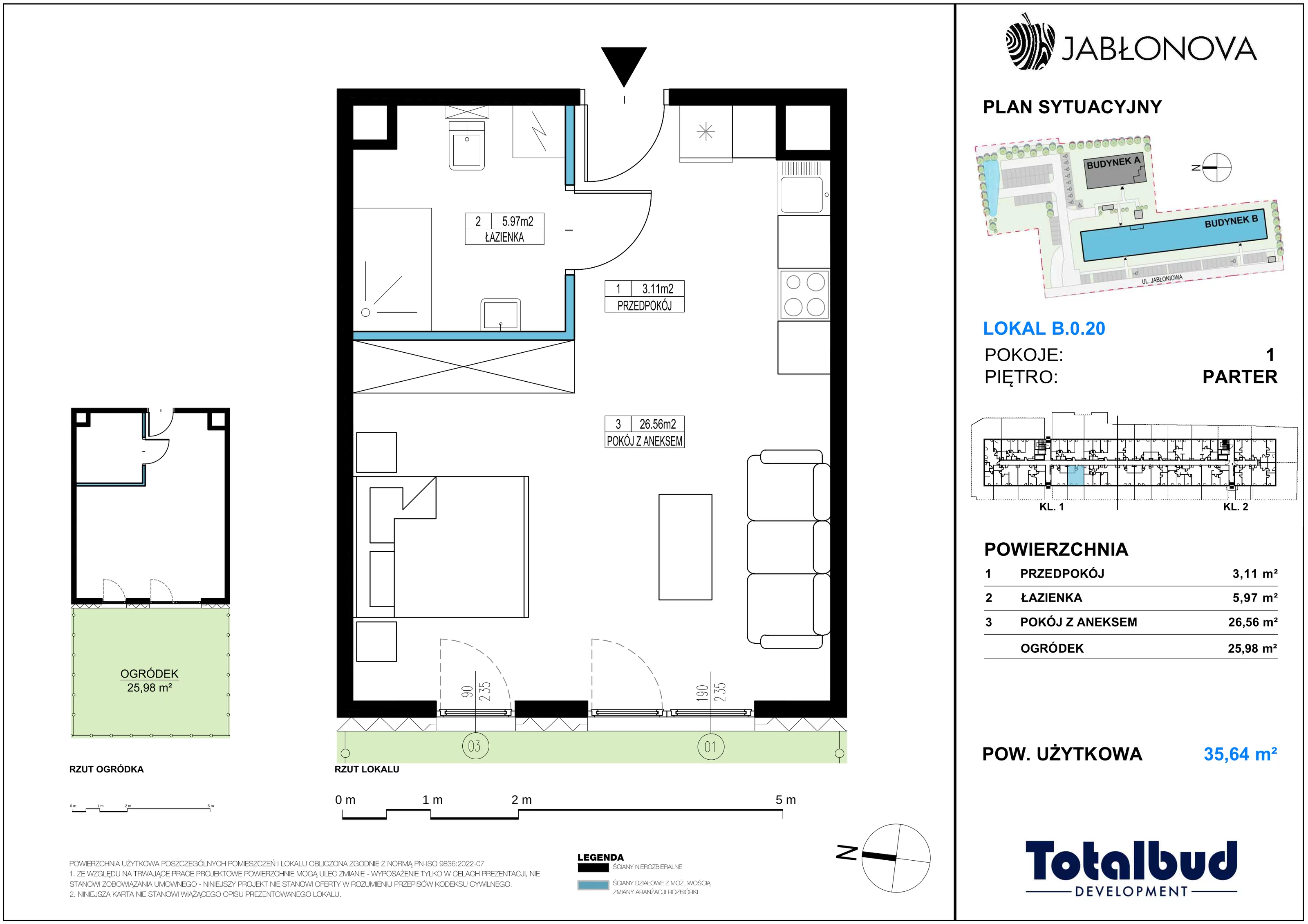 1 pokój, mieszkanie 35,64 m², parter, oferta nr B.0.20, Jabłonova Bud. B, Piaseczno, ul. Jabłoniowa
