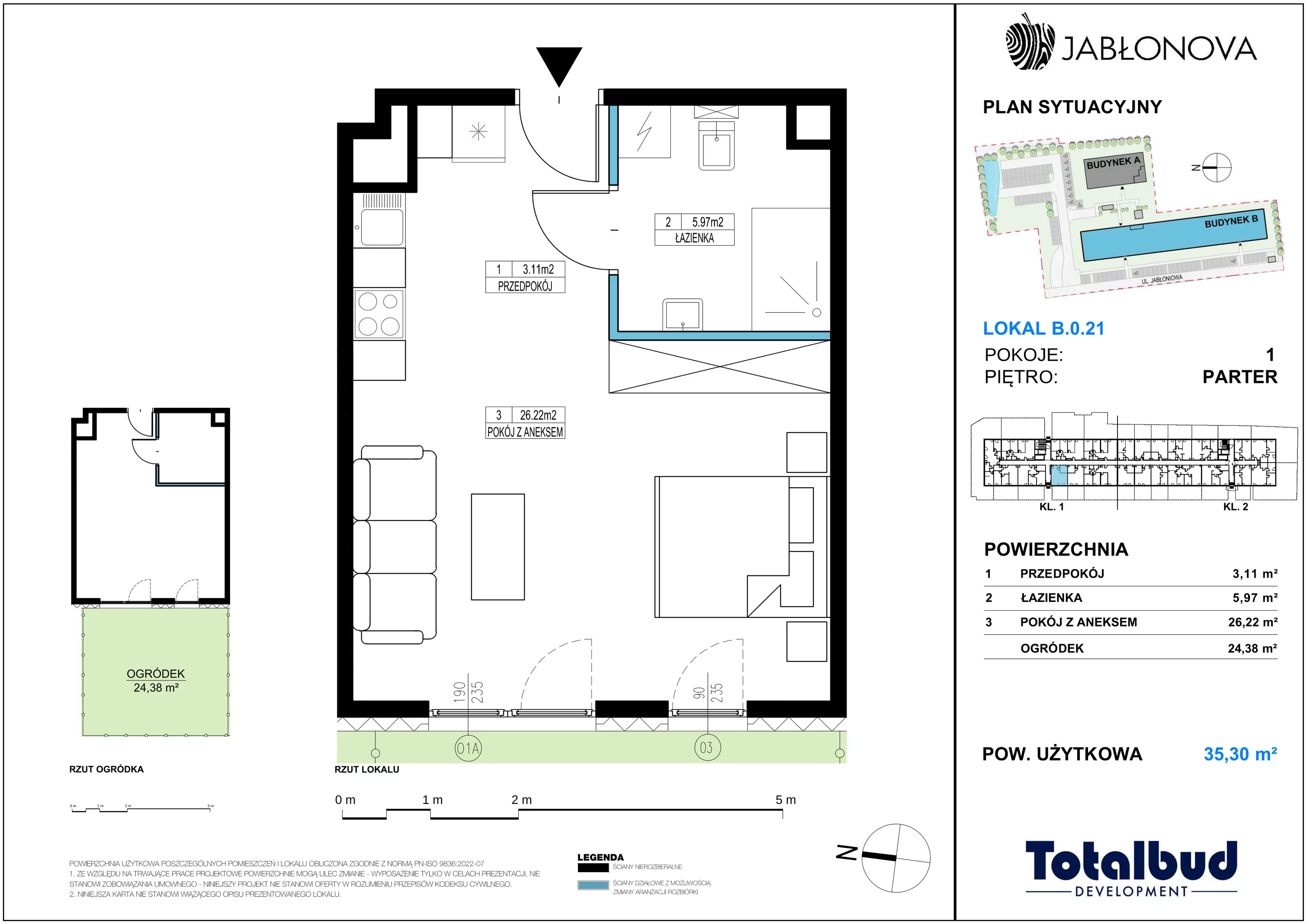 1 pokój, mieszkanie 35,30 m², parter, oferta nr B.0.21, Jabłonova Bud. B, Piaseczno, ul. Jabłoniowa