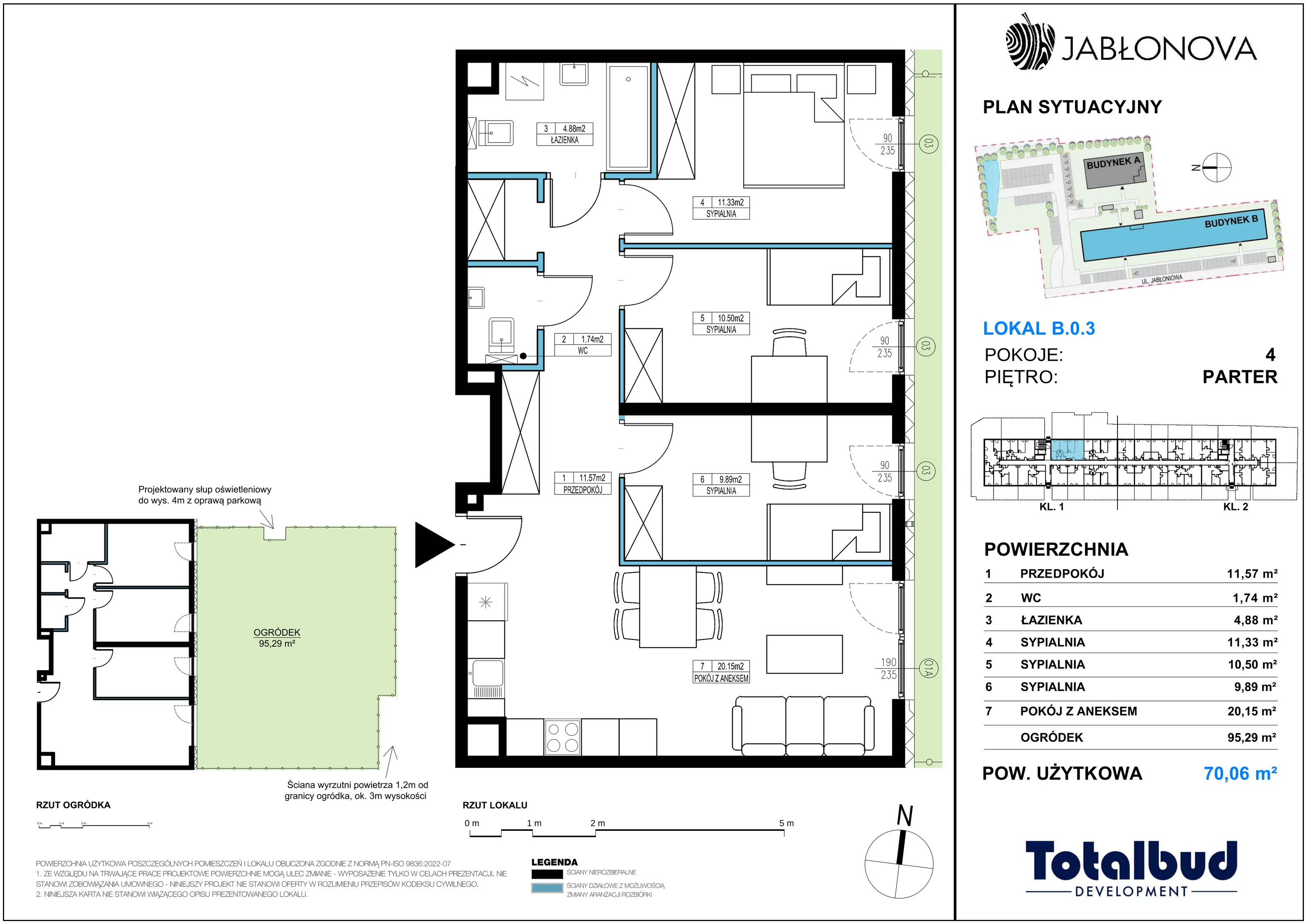4 pokoje, mieszkanie 70,06 m², parter, oferta nr B.0.3, Jabłonova Bud. B, Piaseczno, ul. Jabłoniowa