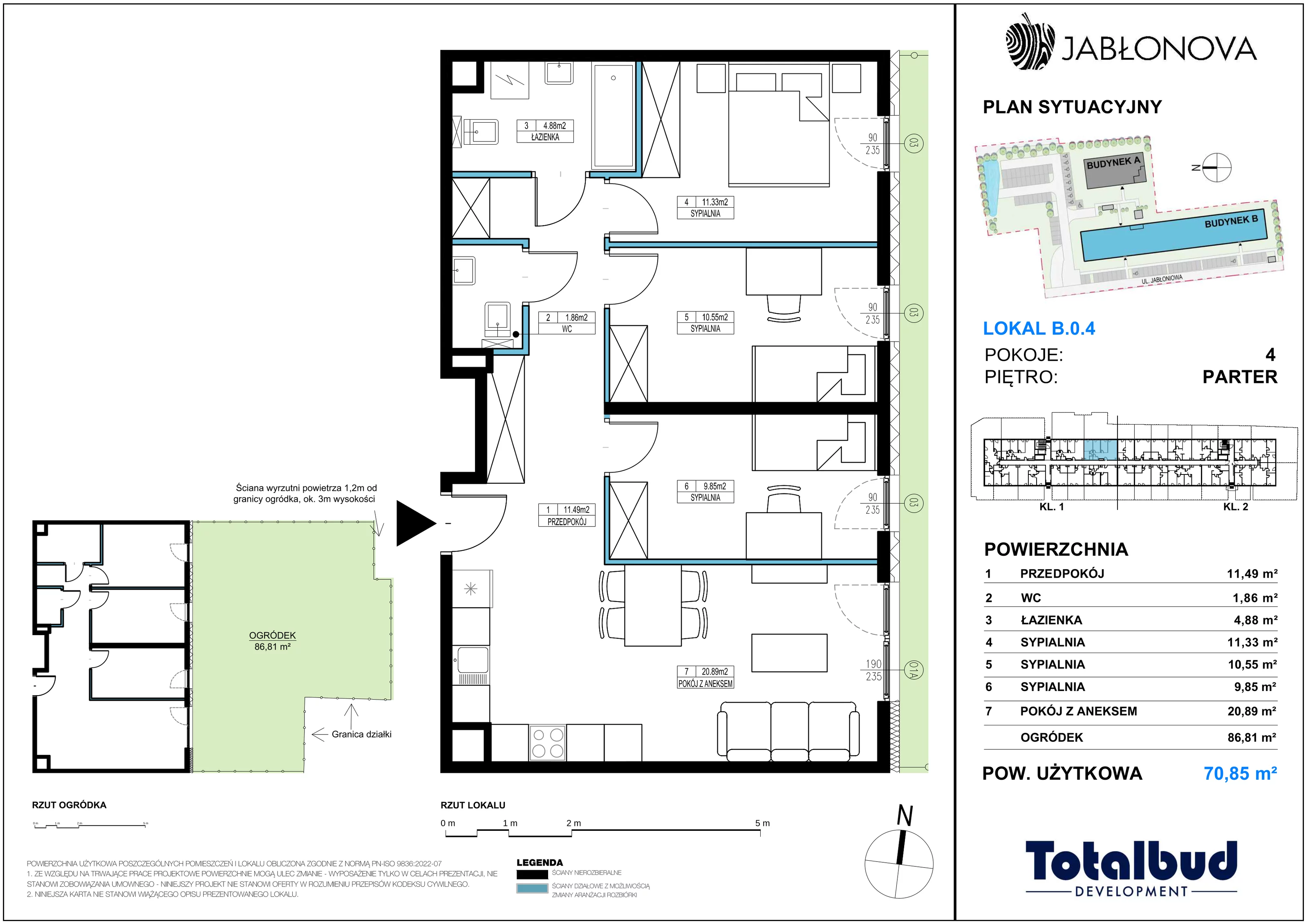 4 pokoje, mieszkanie 70,85 m², parter, oferta nr B.0.4, Jabłonova Bud. B, Piaseczno, ul. Jabłoniowa