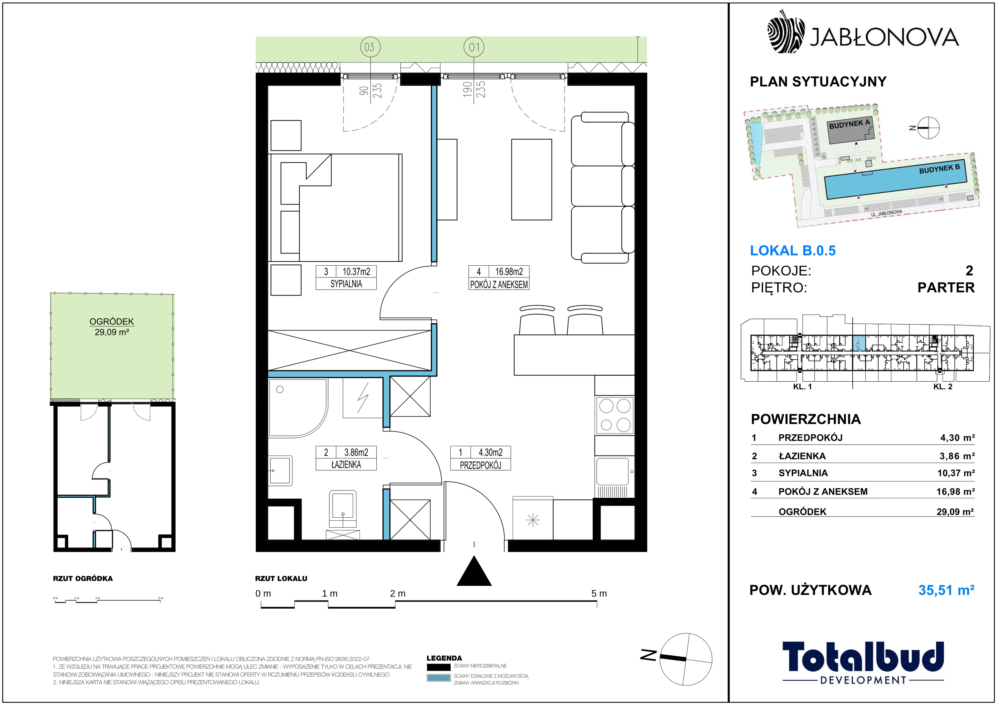 2 pokoje, mieszkanie 35,51 m², parter, oferta nr B.0.5, Jabłonova Bud. B, Piaseczno, ul. Jabłoniowa