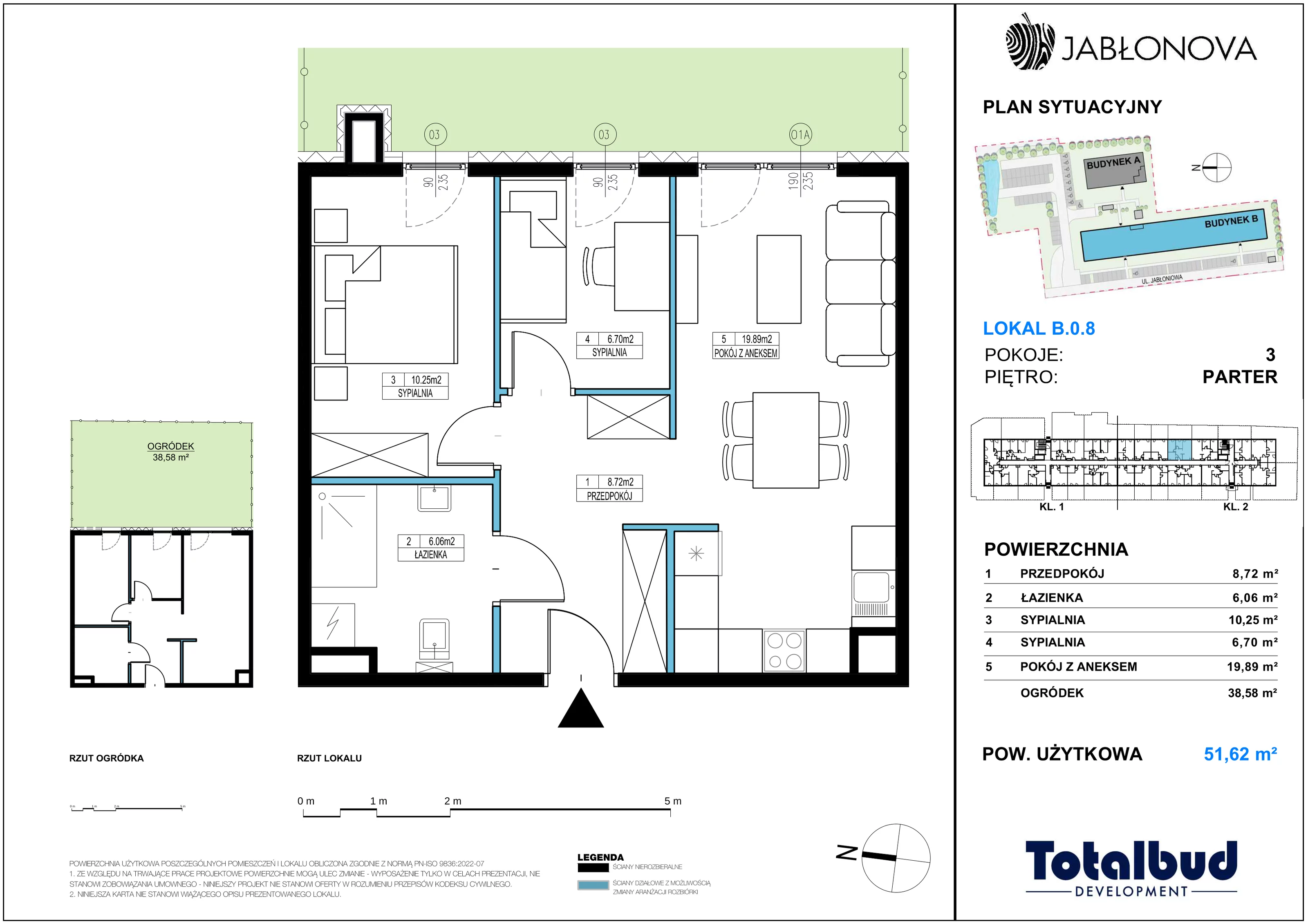3 pokoje, mieszkanie 51,62 m², parter, oferta nr B.0.8, Jabłonova Bud. B, Piaseczno, ul. Jabłoniowa