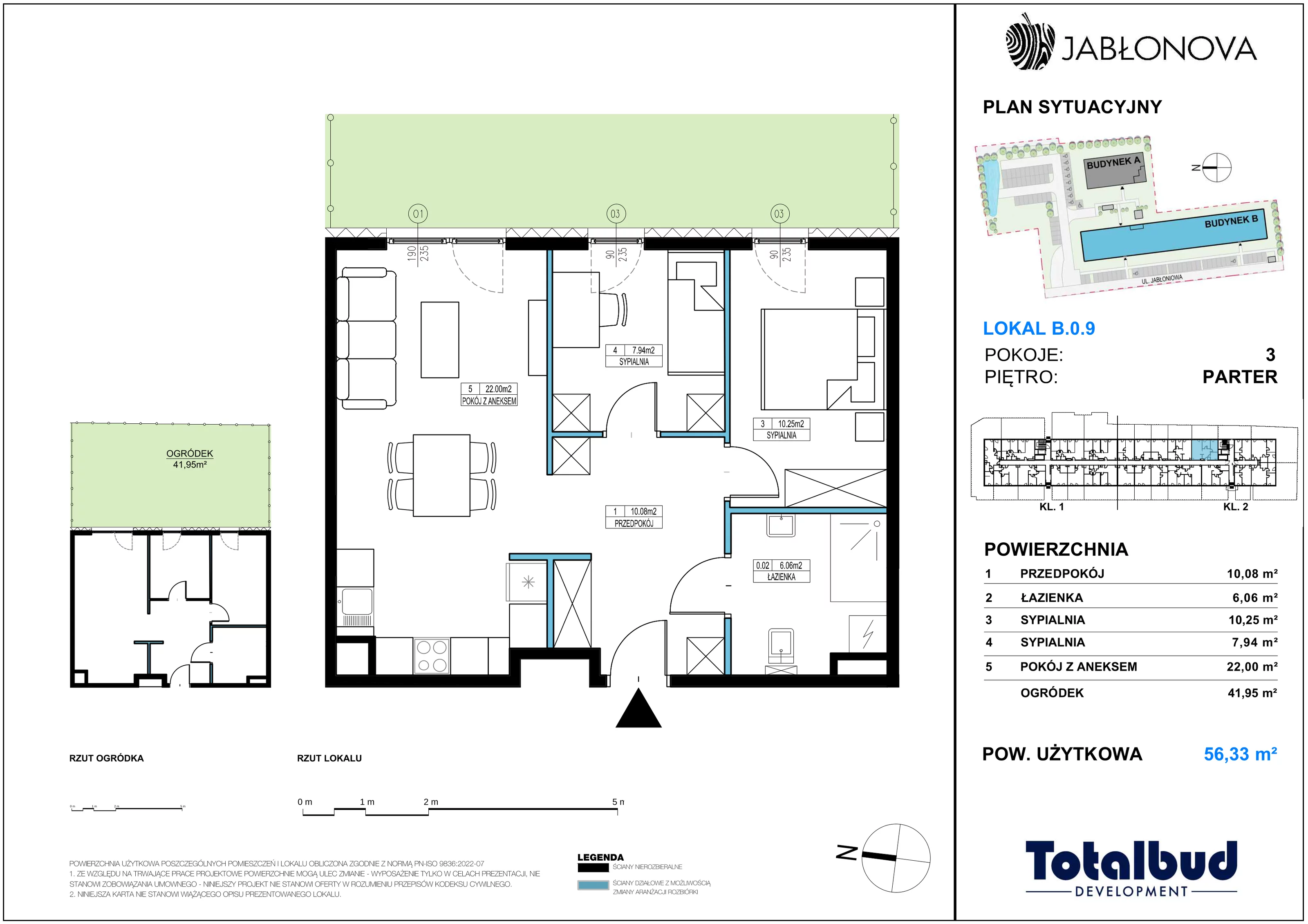 3 pokoje, mieszkanie 56,33 m², parter, oferta nr B.0.9, Jabłonova Bud. B, Piaseczno, ul. Jabłoniowa