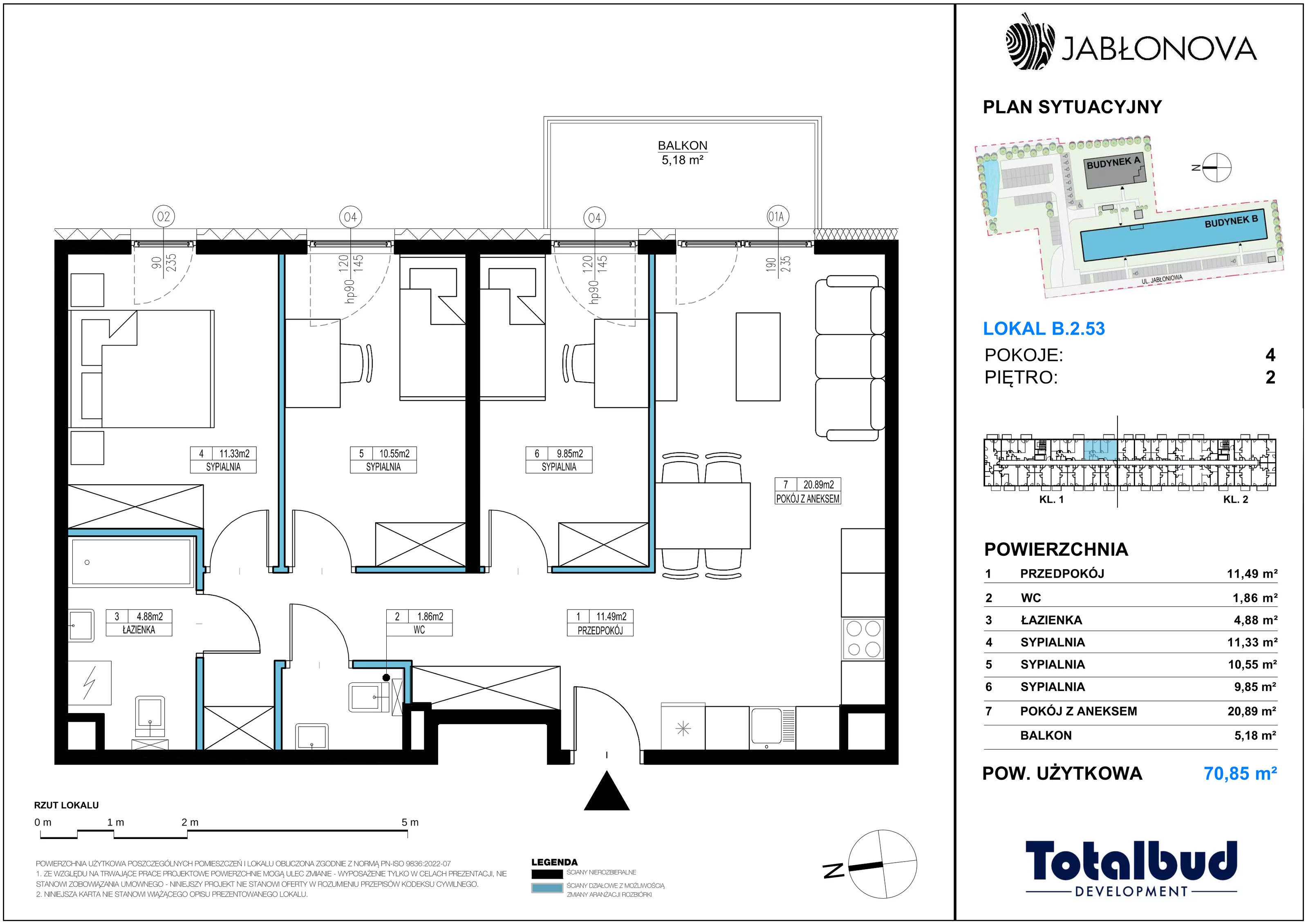 4 pokoje, mieszkanie 70,85 m², piętro 2, oferta nr B.2.53, Jabłonova Bud. B, Piaseczno, ul. Jabłoniowa