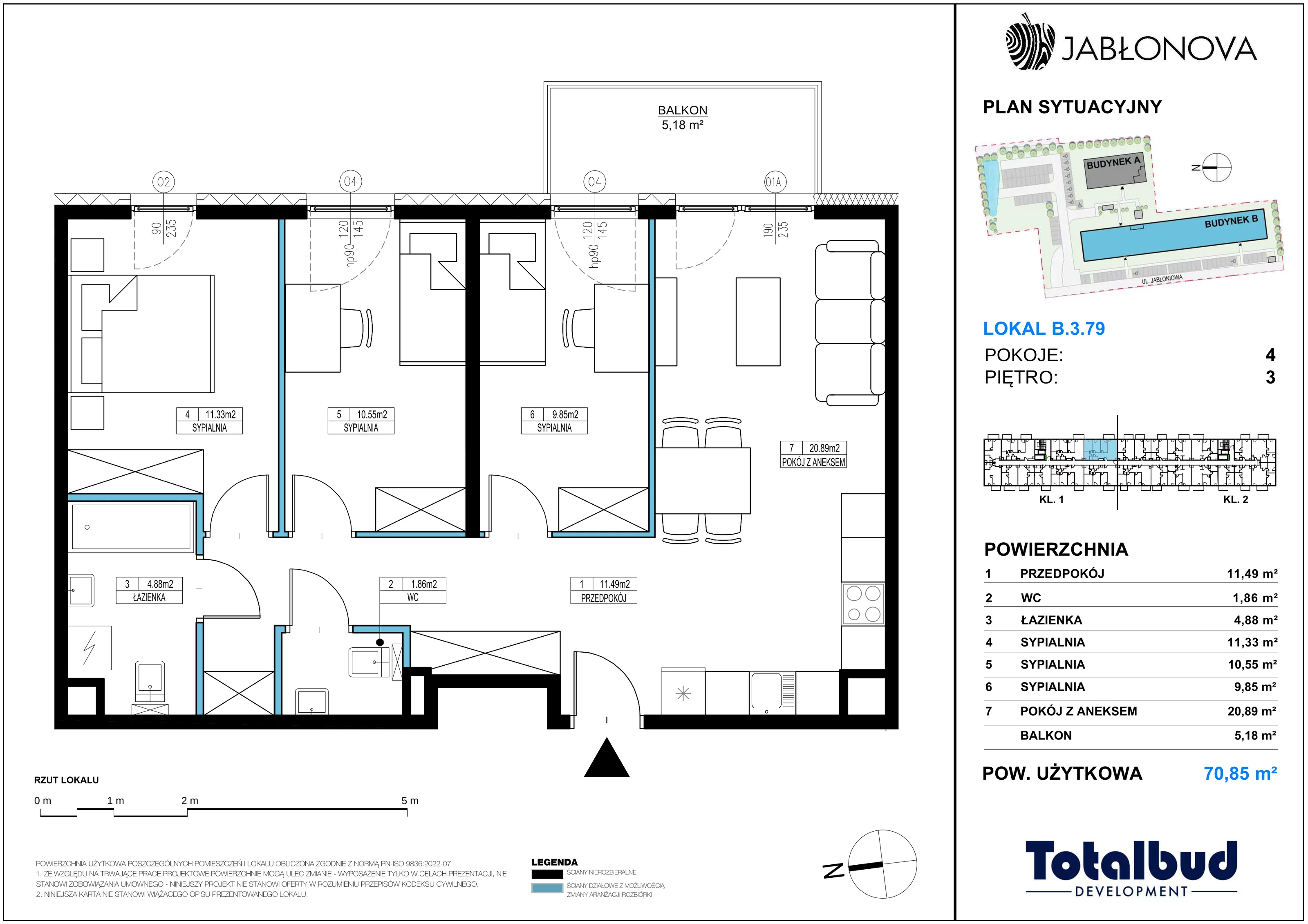 4 pokoje, mieszkanie 70,85 m², piętro 3, oferta nr B.3.79, Jabłonova Bud. B, Piaseczno, ul. Jabłoniowa