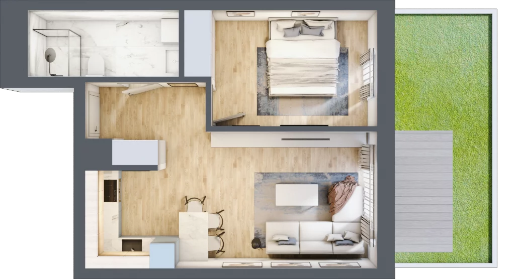 2 pokoje, mieszkanie 44,11 m², parter, oferta nr A0.03, Osiedle Kwiatowe, Mysłowice, ul. Kwiatowa