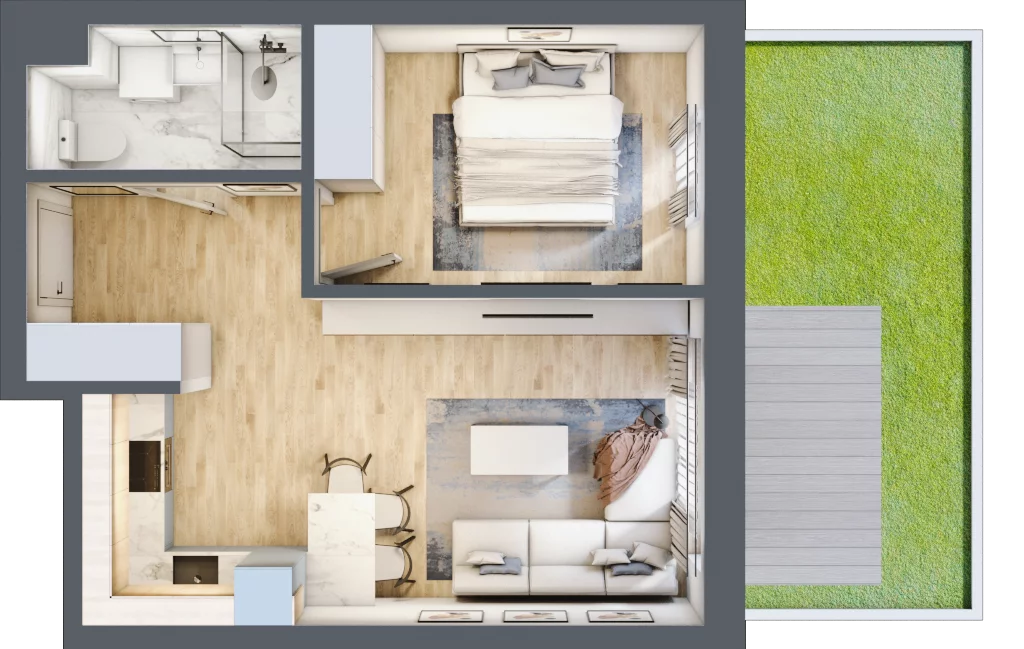 2 pokoje, mieszkanie 40,68 m², parter, oferta nr A0.04, Osiedle Kwiatowe, Mysłowice, ul. Kwiatowa