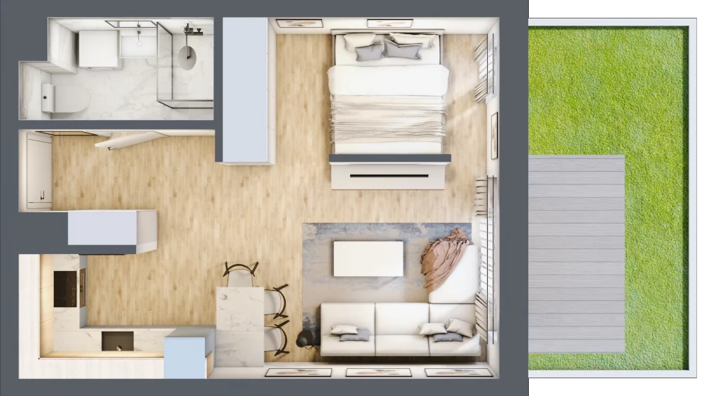 1 pokój, mieszkanie 35,49 m², parter, oferta nr A0.05, Osiedle Kwiatowe, Mysłowice, ul. Kwiatowa