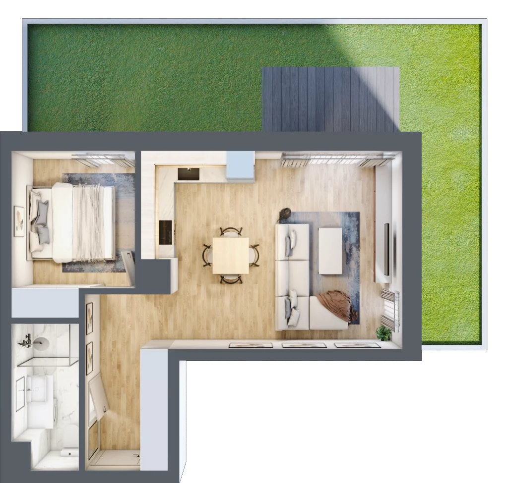 2 pokoje, mieszkanie 44,51 m², parter, oferta nr A0.07, Osiedle Kwiatowe, Mysłowice, ul. Kwiatowa