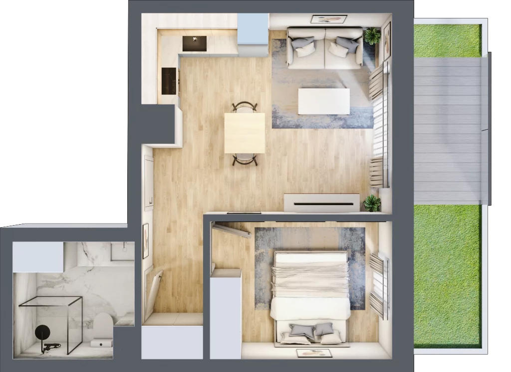 2 pokoje, mieszkanie 37,02 m², parter, oferta nr A0.08, Osiedle Kwiatowe, Mysłowice, ul. Kwiatowa