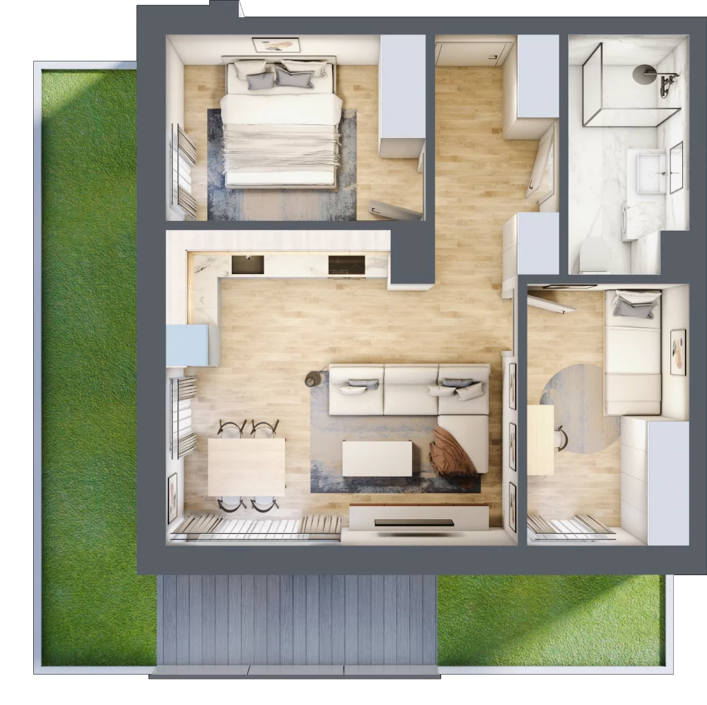 3 pokoje, mieszkanie 53,32 m², parter, oferta nr A0.09, Osiedle Kwiatowe, Mysłowice, ul. Kwiatowa