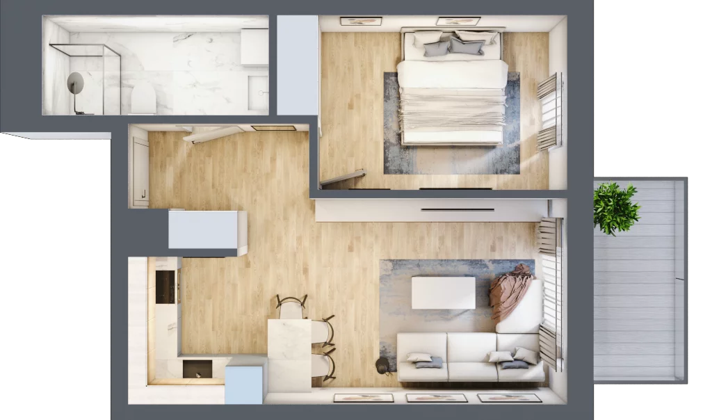 2 pokoje, mieszkanie 44,11 m², piętro 1, oferta nr A1.03, Osiedle Kwiatowe, Mysłowice, ul. Kwiatowa