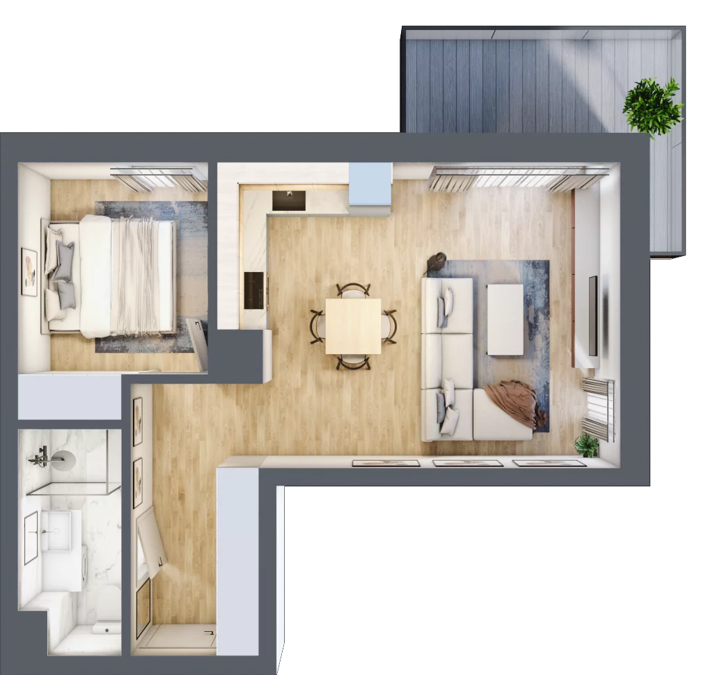 2 pokoje, mieszkanie 44,51 m², piętro 1, oferta nr A1.07, Osiedle Kwiatowe, Mysłowice, ul. Kwiatowa