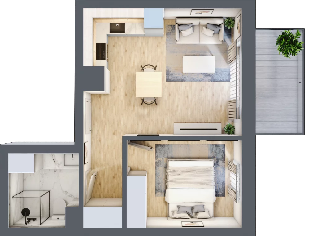 2 pokoje, mieszkanie 36,56 m², piętro 1, oferta nr A1.08, Osiedle Kwiatowe, Mysłowice, ul. Kwiatowa