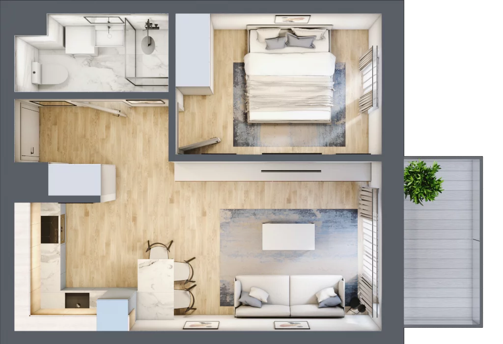 2 pokoje, mieszkanie 40,59 m², piętro 4, oferta nr A4.05, Osiedle Kwiatowe, Mysłowice, ul. Kwiatowa