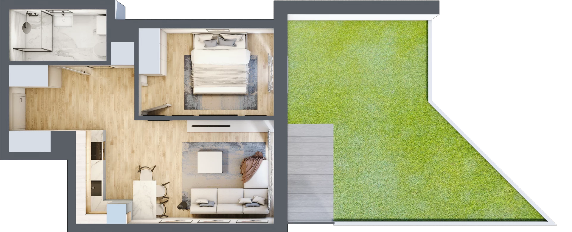 2 pokoje, mieszkanie 44,06 m², parter, oferta nr B0.01, Osiedle Kwiatowe, Mysłowice, ul. Kwiatowa