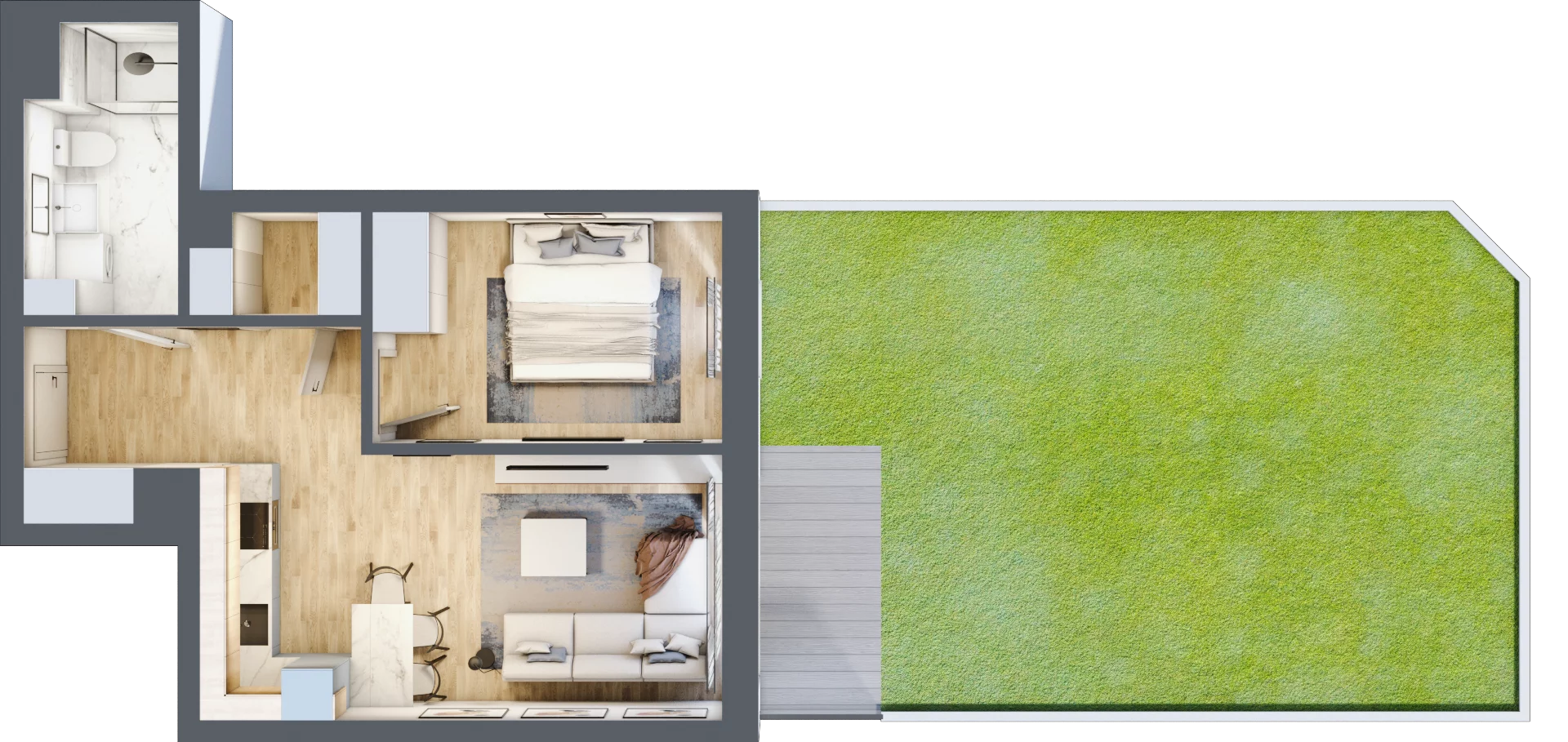 2 pokoje, mieszkanie 44,95 m², parter, oferta nr B0.02, Osiedle Kwiatowe, Mysłowice, ul. Kwiatowa