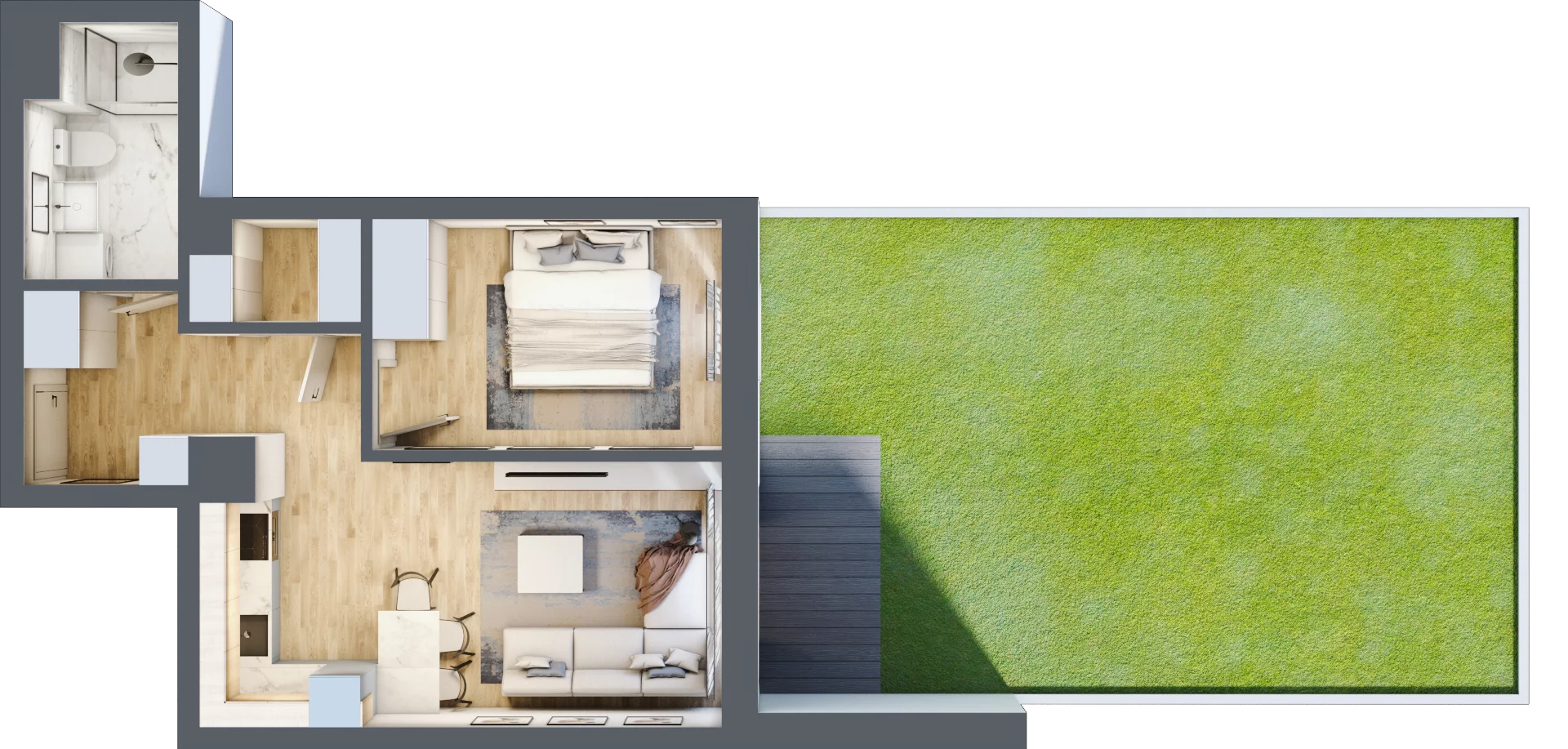 2 pokoje, mieszkanie 43,92 m², parter, oferta nr B0.03, Osiedle Kwiatowe, Mysłowice, ul. Kwiatowa