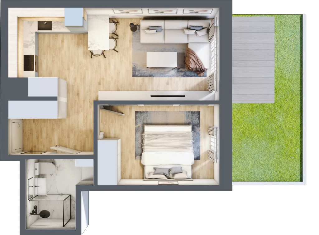 2 pokoje, mieszkanie 41,75 m², parter, oferta nr B0.06, Osiedle Kwiatowe, Mysłowice, ul. Kwiatowa