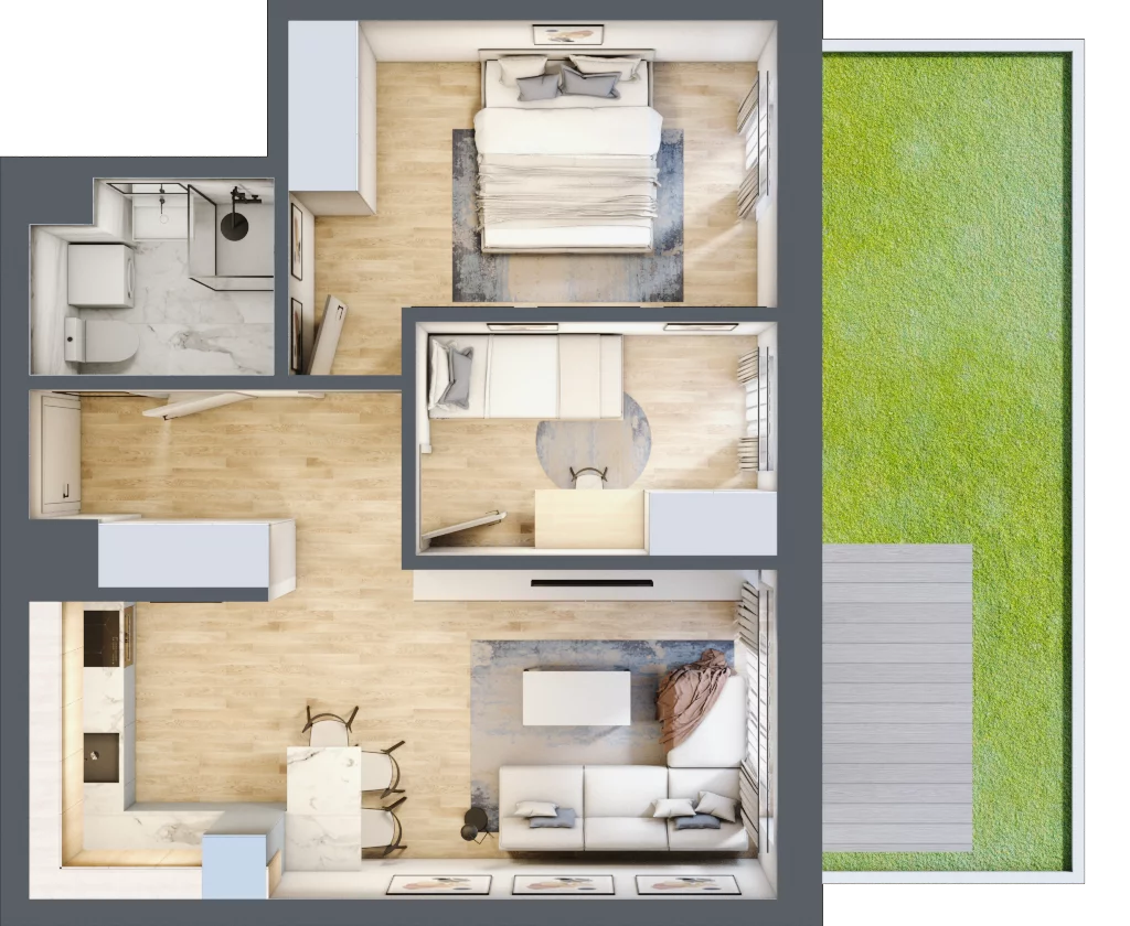 3 pokoje, mieszkanie 51,63 m², parter, oferta nr B0.07, Osiedle Kwiatowe, Mysłowice, ul. Kwiatowa