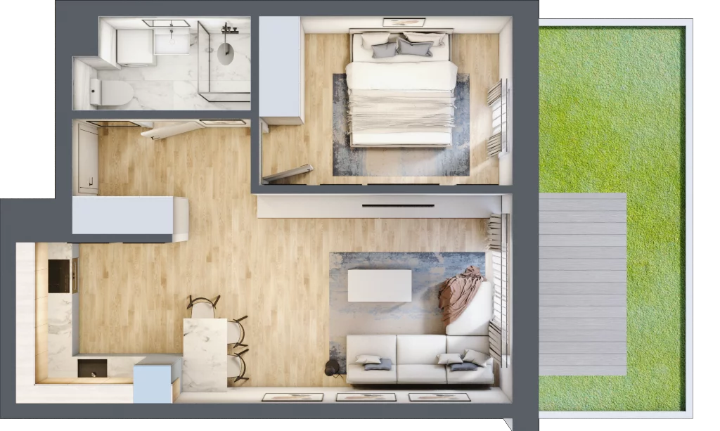 2 pokoje, mieszkanie 44,05 m², parter, oferta nr B0.08, Osiedle Kwiatowe, Mysłowice, ul. Kwiatowa