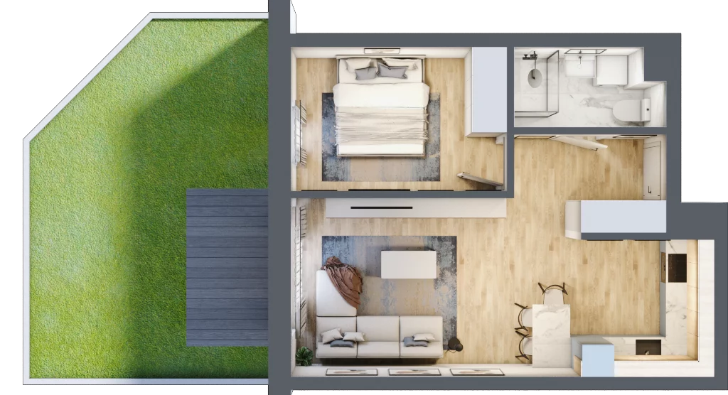 2 pokoje, mieszkanie 44,05 m², parter, oferta nr B0.09, Osiedle Kwiatowe, Mysłowice, ul. Kwiatowa