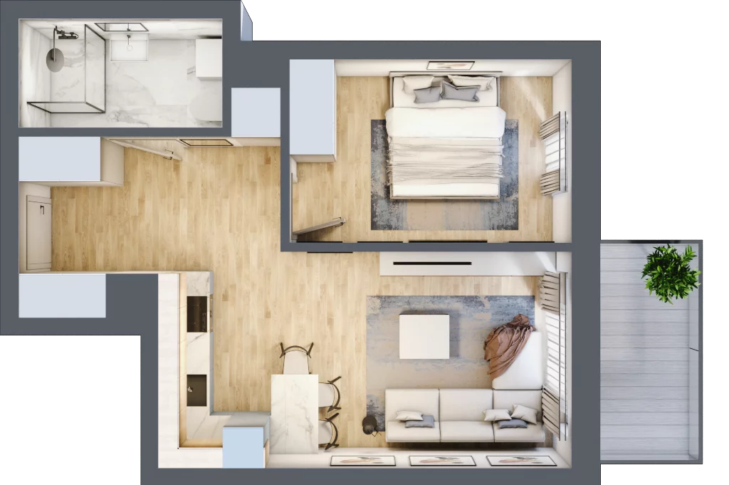 2 pokoje, mieszkanie 44,06 m², piętro 1, oferta nr B1.01, Osiedle Kwiatowe, Mysłowice, ul. Kwiatowa
